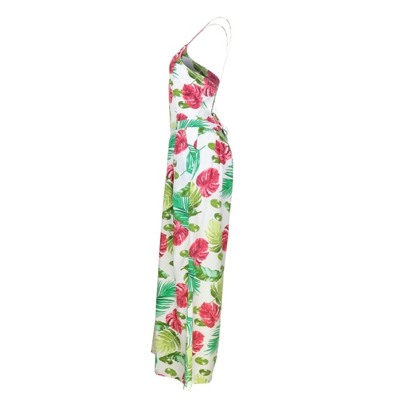 Floral Wide Leg Backless White red Jumpsuit romper - Picture 5 of 8